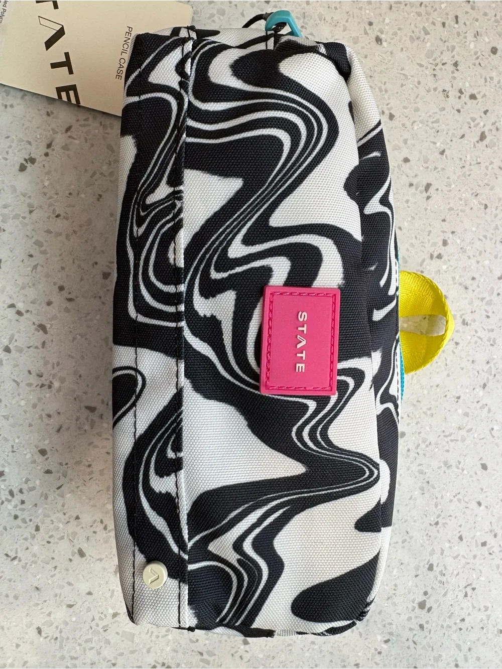 NWT STATE Black & White Marble Clinton Accessory Case